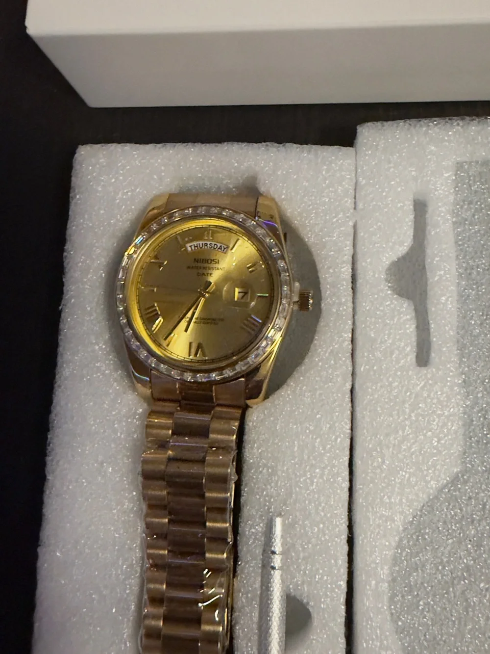 Nibosi Gold Tone Men's Day-Date Watch